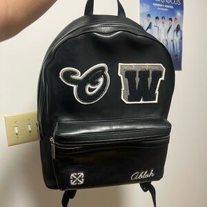 Off-White Black Backpack with Varsity Letter Patches